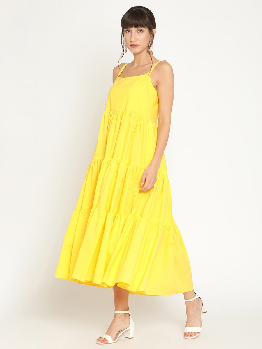 Strappy tiered cotton poplin maxi dress
