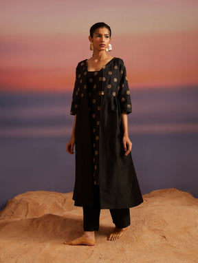 Coral Black Button Down Banarasi Jacket