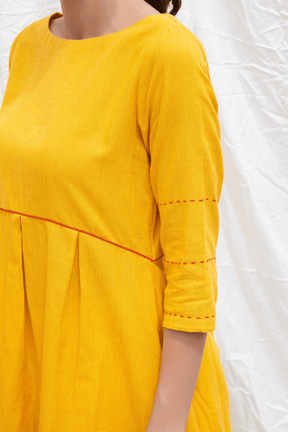 Dandelion Yellow Mangalgiri Flared Kurta With Dhoti Pant