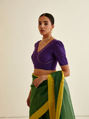 Banarasi blouse with Mutton sleeves-Royal purple