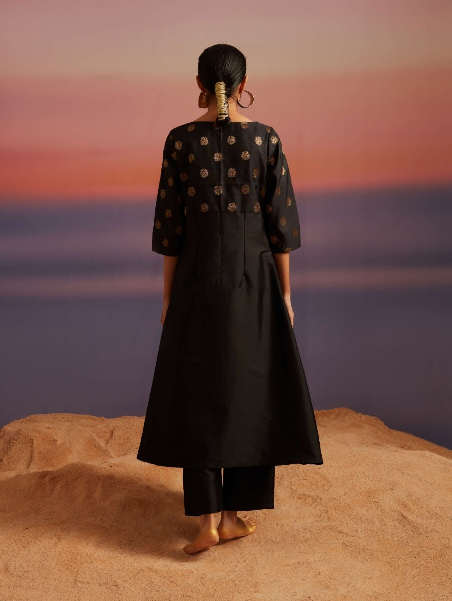 Coral Black Button Down Banarasi Jacket