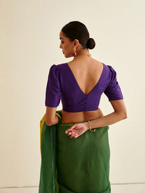 Banarasi blouse with Mutton sleeves-Royal purple