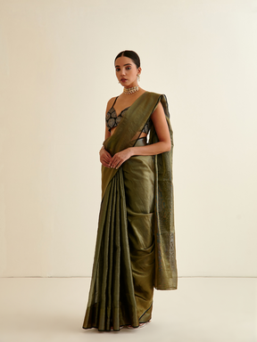 Tissue silk sari-Dark olive