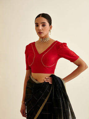 Banarasi blouse with Mutton sleeves-scarlet red
