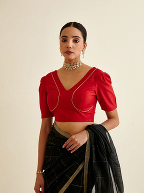Banarasi blouse with Mutton sleeves-scarlet red