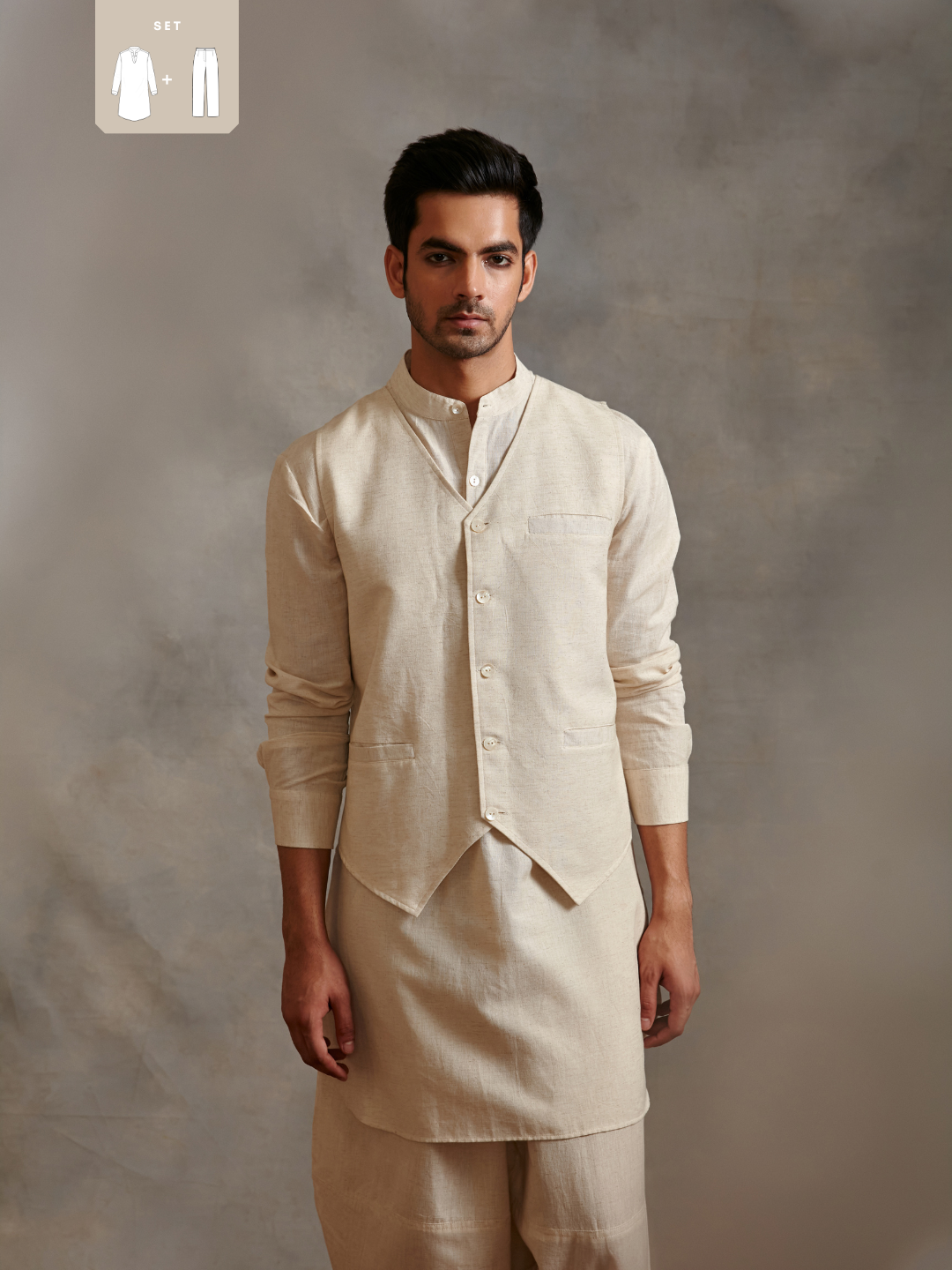 Designer Clothes Men Kurta Pajama in Coral Peach Plain Fabric MKPA0312