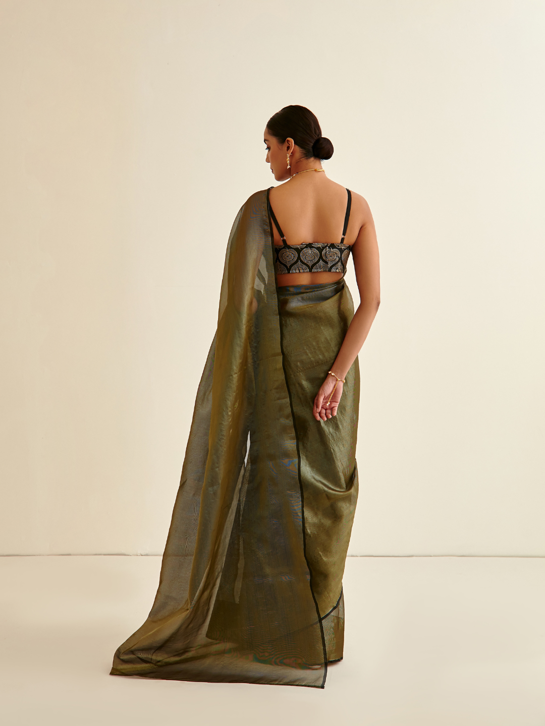 Tissue silk sari-Dark olive