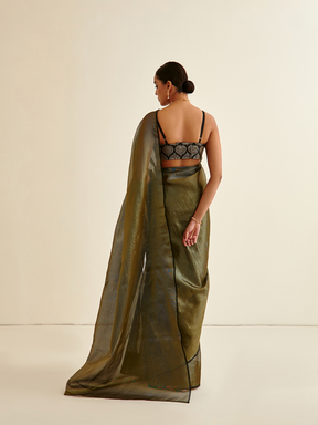 Tissue silk sari-Dark olive
