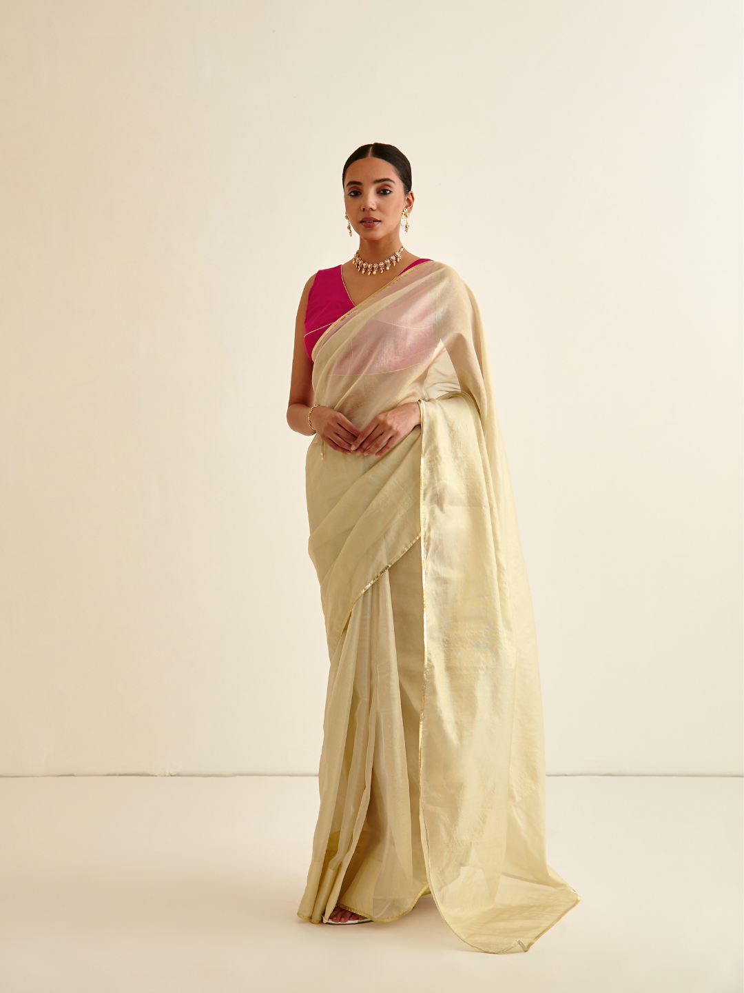 Tissue silk sari- Banana Gold