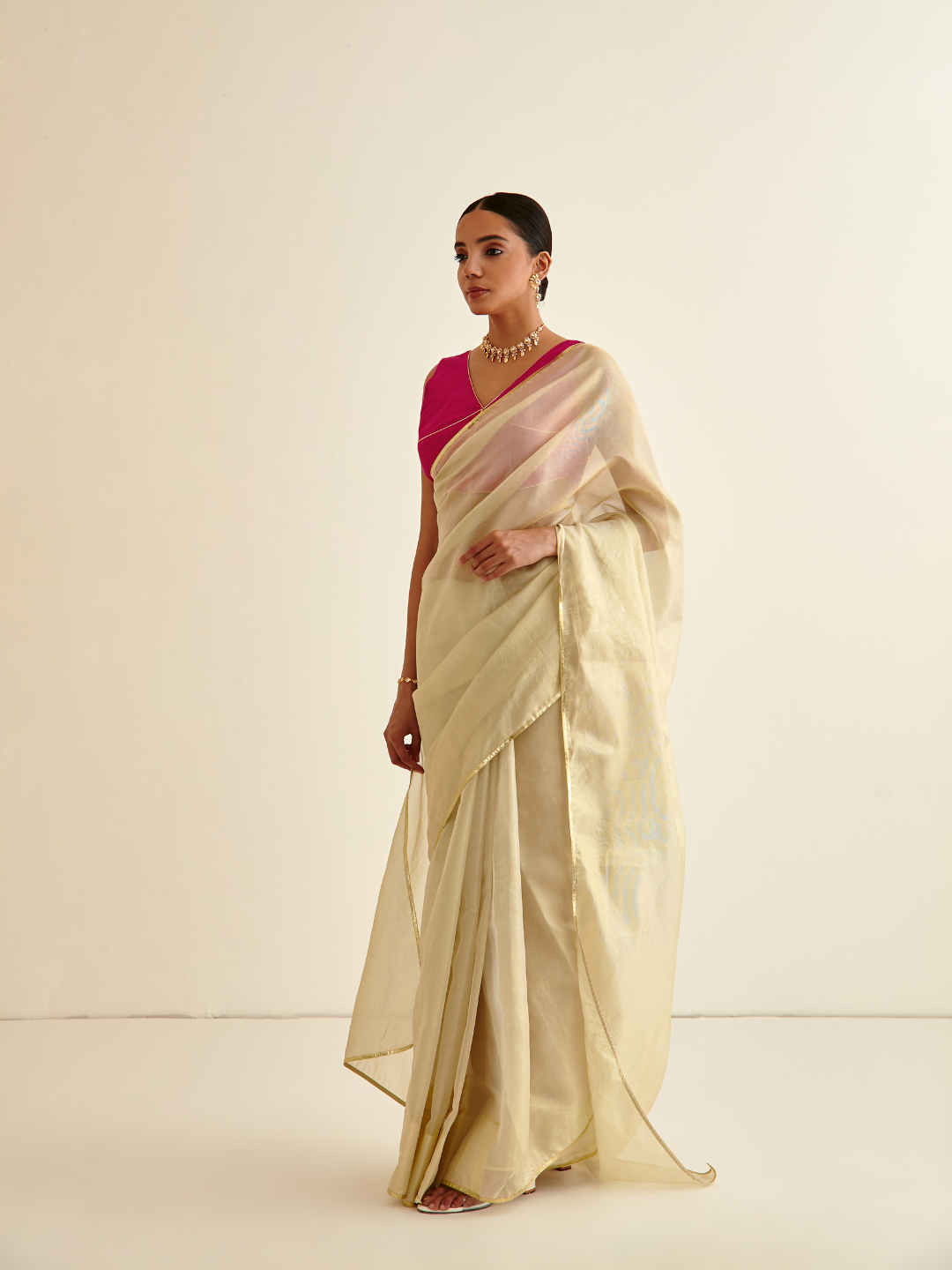 Tissue silk sari- Banana Gold