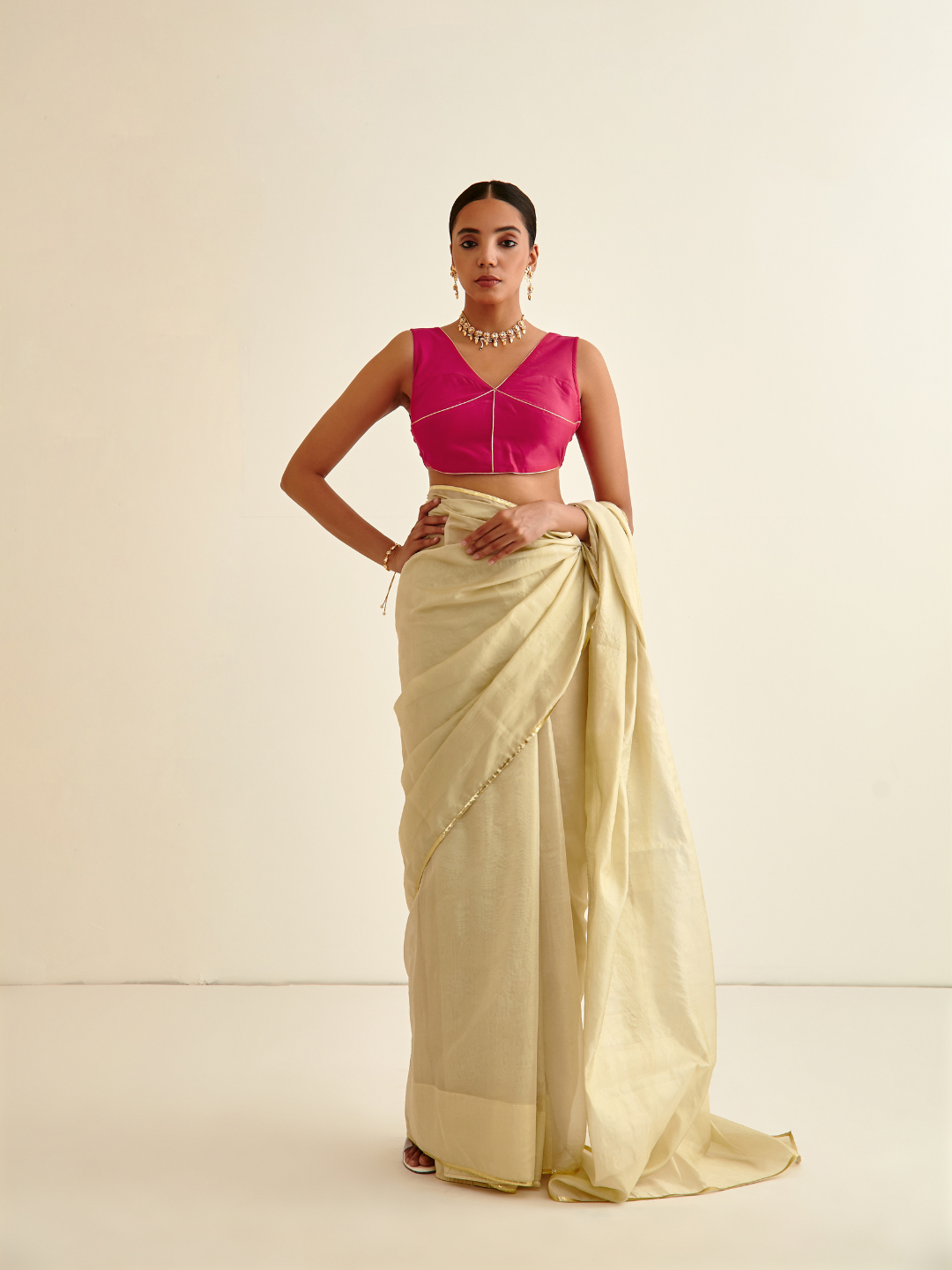 Tissue silk sari- Banana Gold