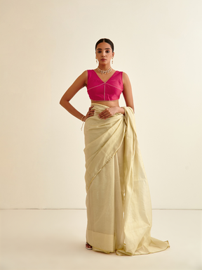 Tissue silk sari- Banana Gold