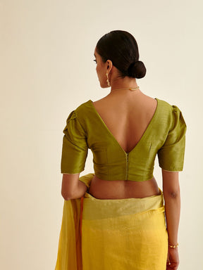 Banarasi Blouse with Mutton sleeves-Sheen green