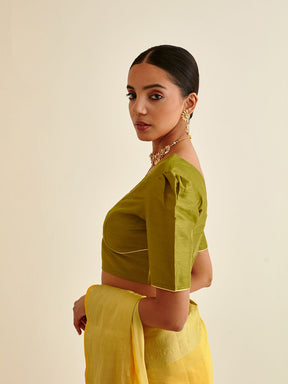 Banarasi Blouse with Mutton sleeves-Sheen green