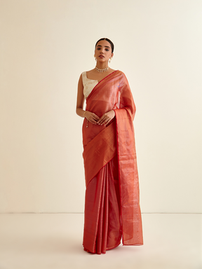 Tissue silk sari-Brick Red