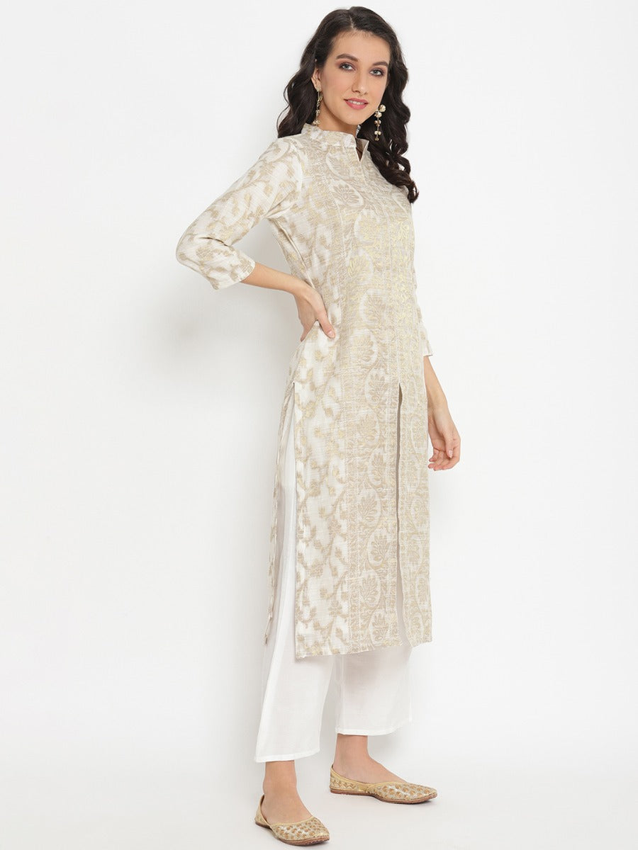 Off White Banarasi Zari work Sherwani Kurta and bottom set