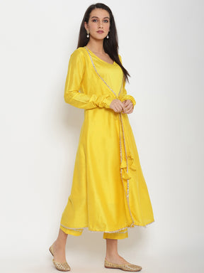 Yellow Banarasi Jacket with sleeveless kurta