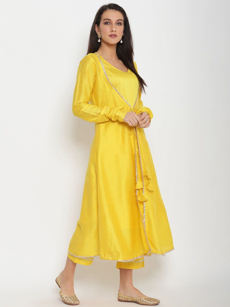 Yellow Banarasi Jacket with sleeveless kurta