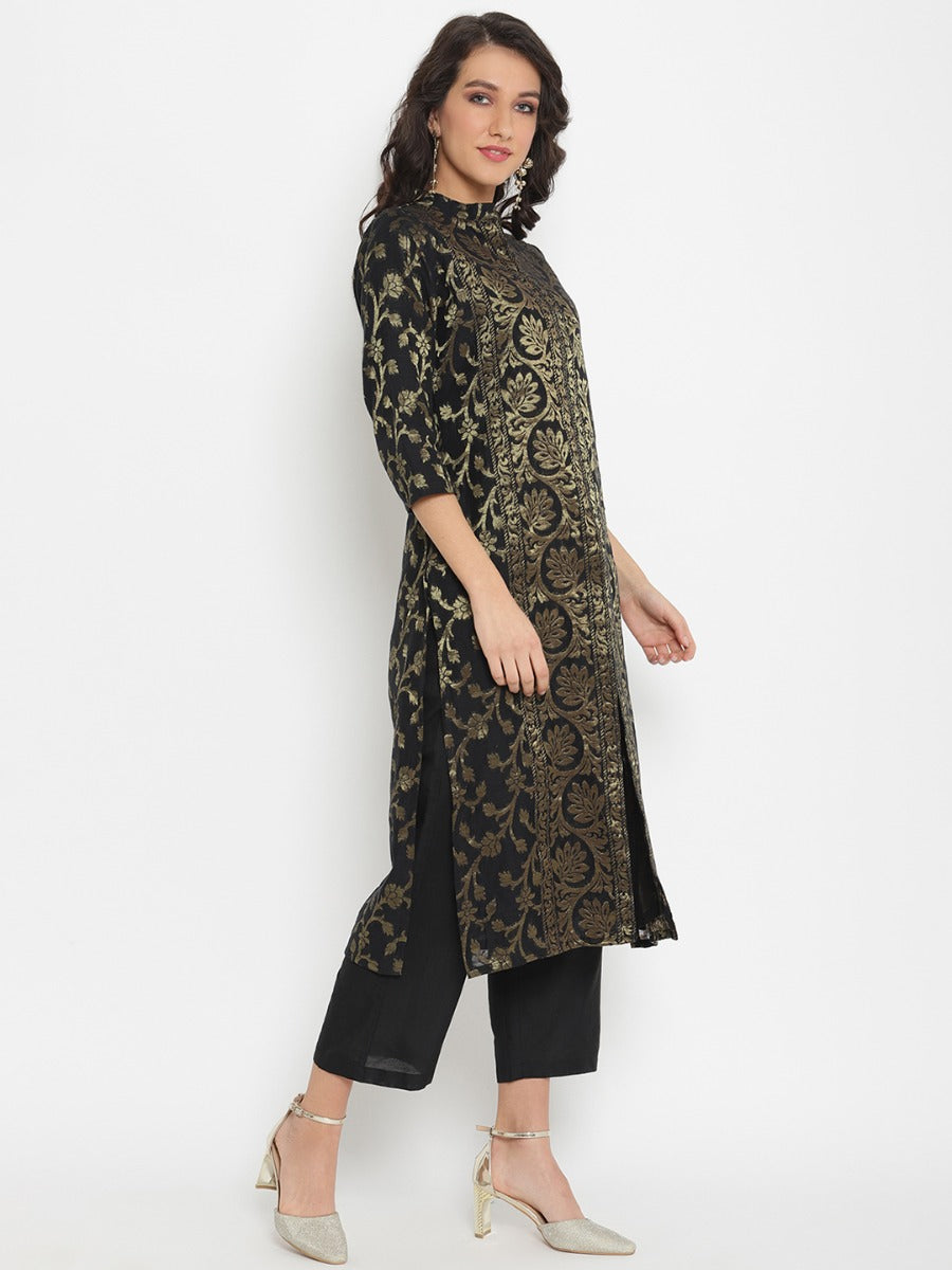 Black Banarasi Zari work Sherwani Kurta and bottom set