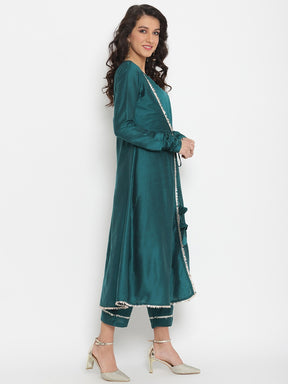 Peacock Green Banarasi Jacket with sleeveless kurta