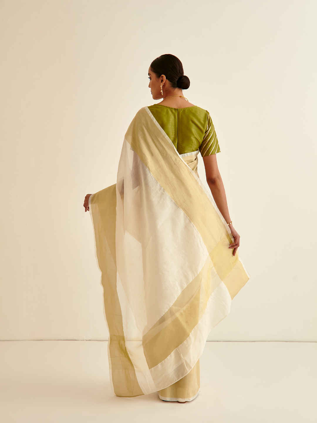 Banarasi Woven sari with zari border-Pearl white