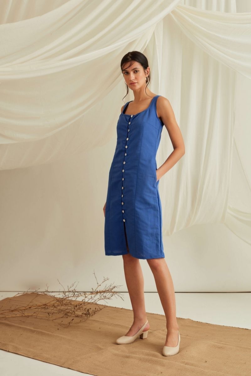 Button down midi dress-Azure Blue