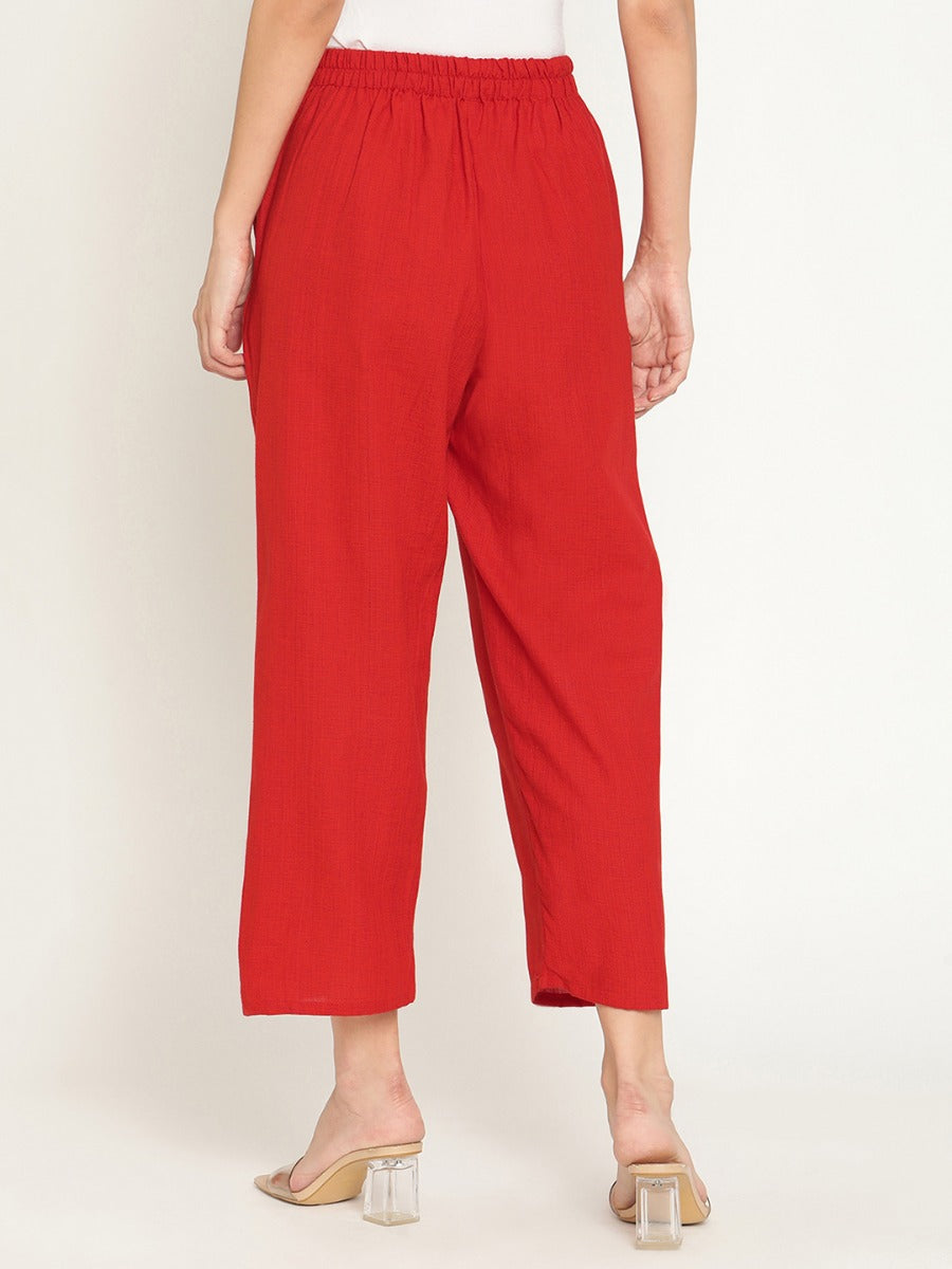 Rust Mangalgiri Straight Pants With Elasticated Waist