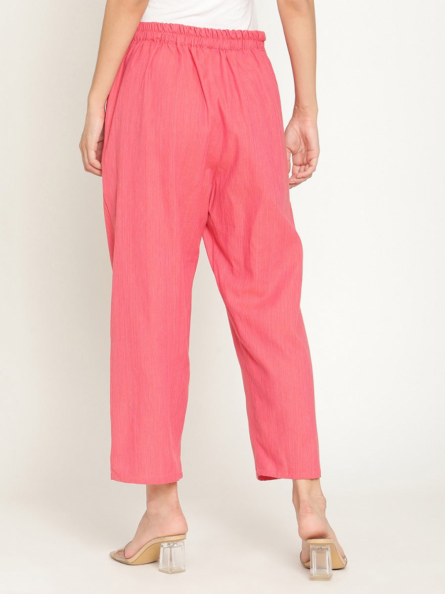 Punch Pink Straight Pants With Elasticated Waist