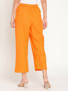 Orange Straight Pants With Elasticated Waist