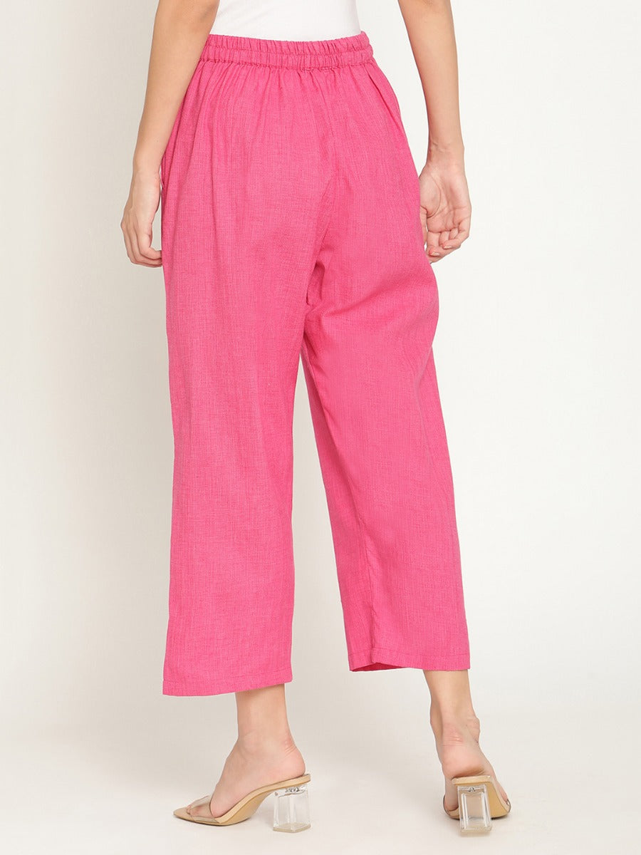 Beetroot Pink Straight Pants With Elasticated Waist