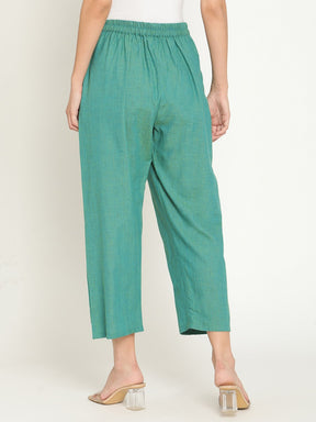 Persian Green Straight Pants With Elasticated Waist