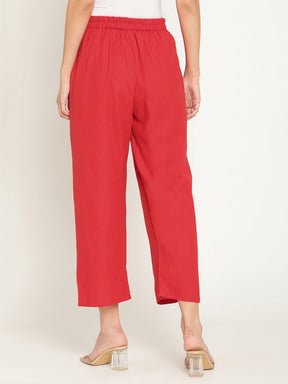 Red Straight Pants With Elasticated Waist