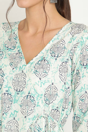 Abhishti printed angrakha kurta with straight pants in Indigo Color