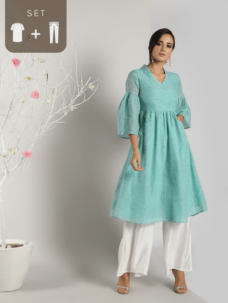 Abhishti Cotton Baswada Flared Pastel Kurta with Bottom