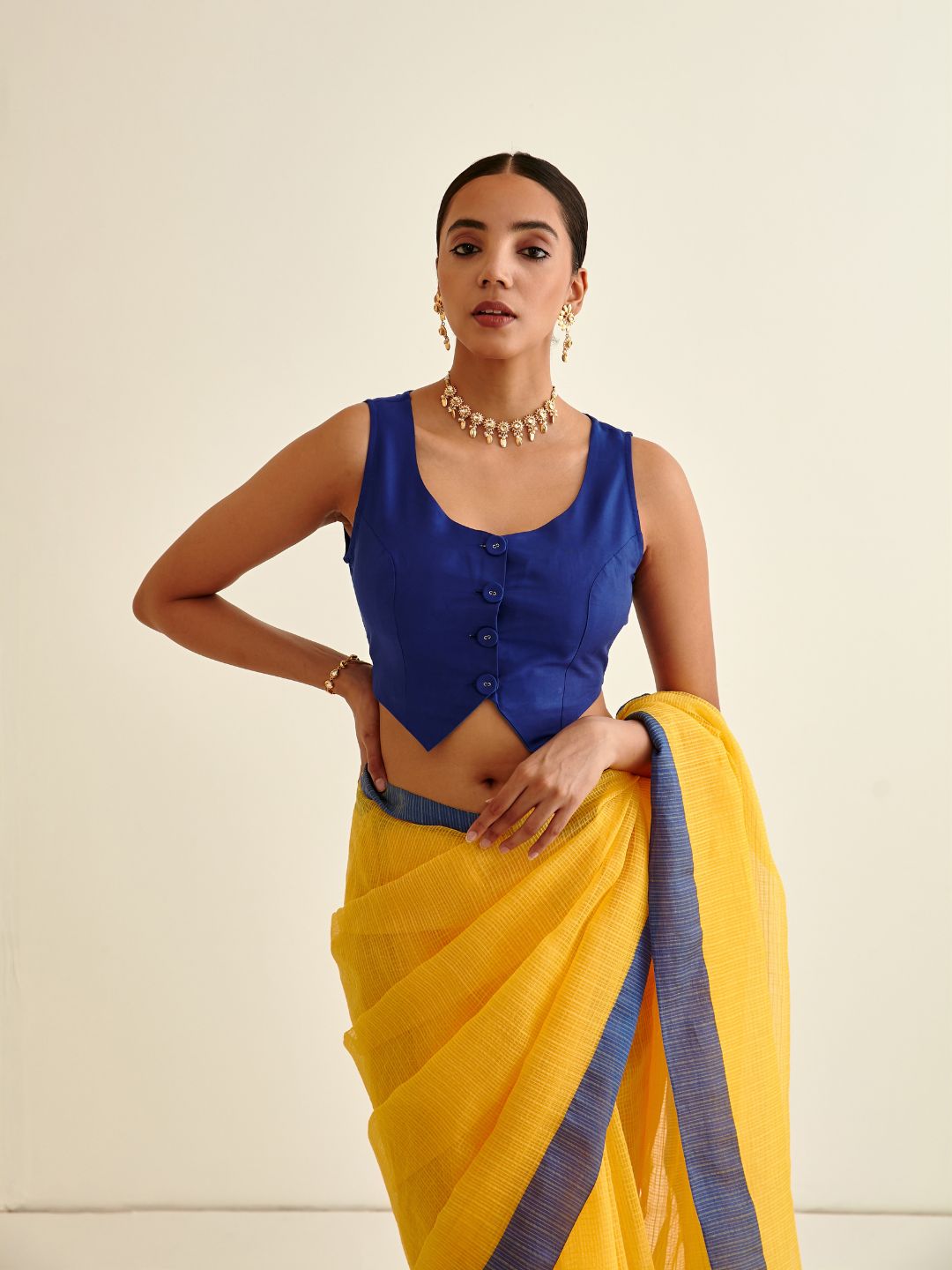 Waistcoat stylised blouse-Imperial Blue