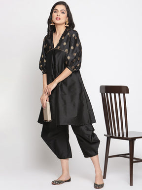 Coral Black Banarasi Pleated Pant
