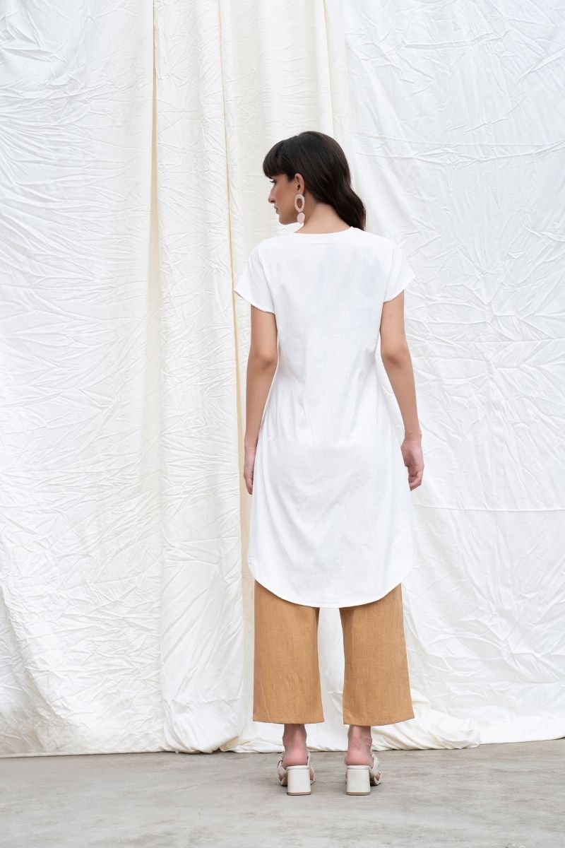 Marshmellow-White Cotton Linen High-Low Tunic