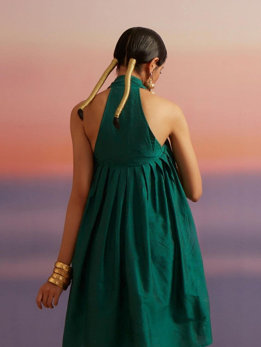 Coral Green Banarasi Halter Neck Kurta