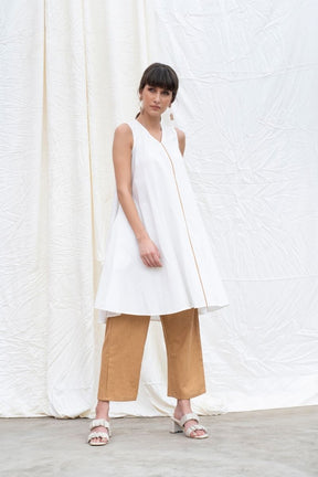 Marshmellow-White Cotton Poplin Flared Kurta