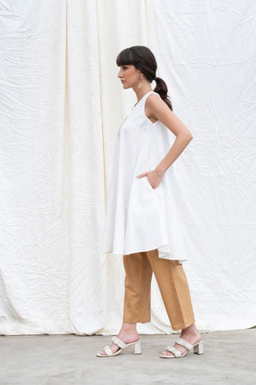 Marshmellow-White Cotton Poplin Flared Kurta