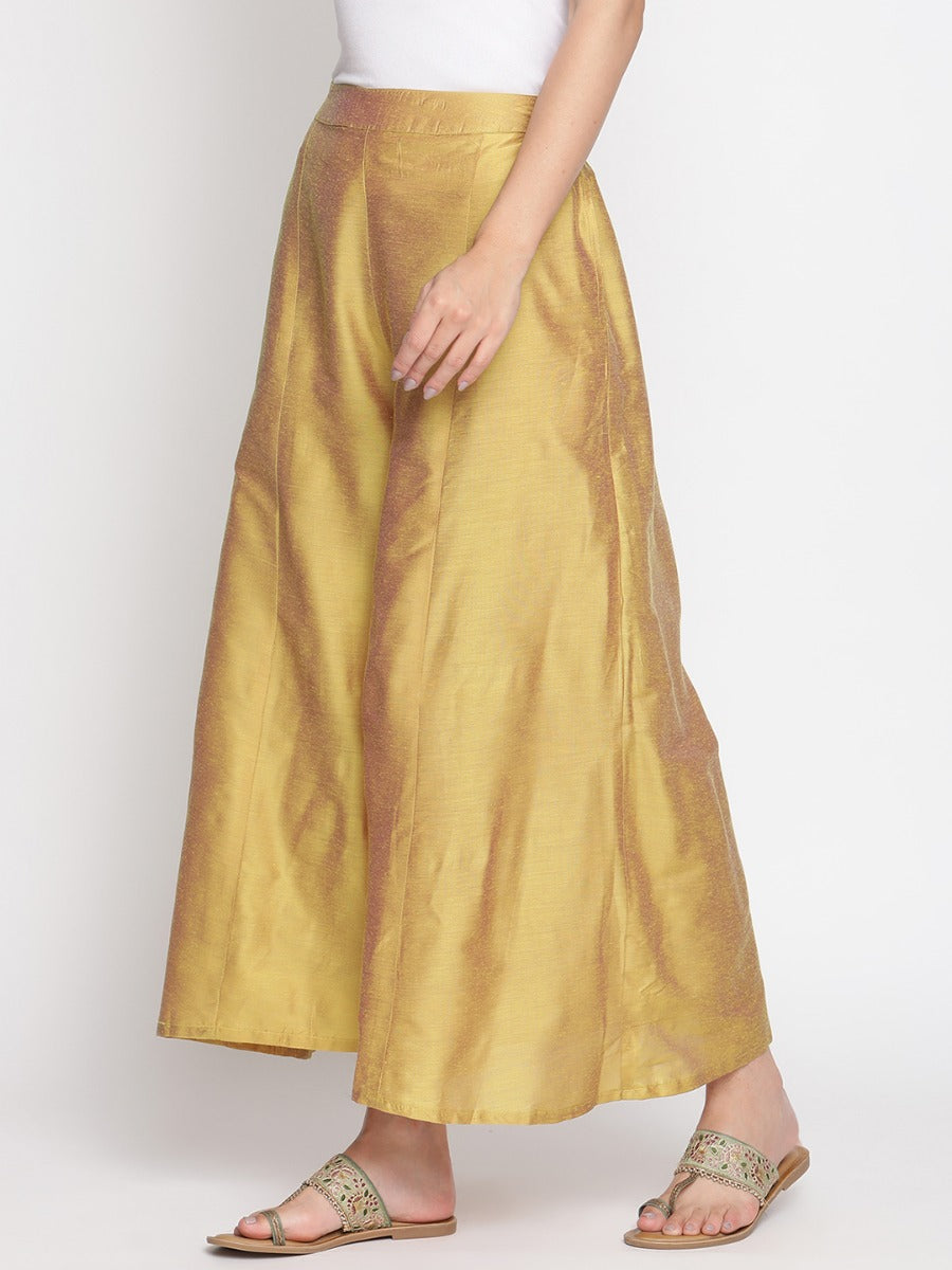 Gold Print Kurta With Printed Palazzo Pants And Dupatta Online - Idalia