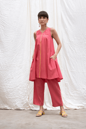 Punch Pink Mangalgiri Flared Kurta With Pants
