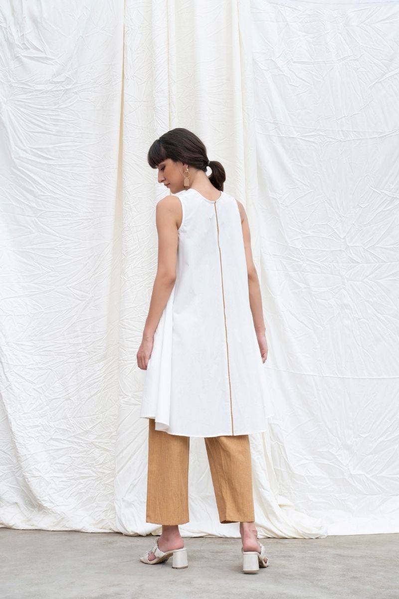 Marshmellow-White Cotton Poplin Flared Kurta