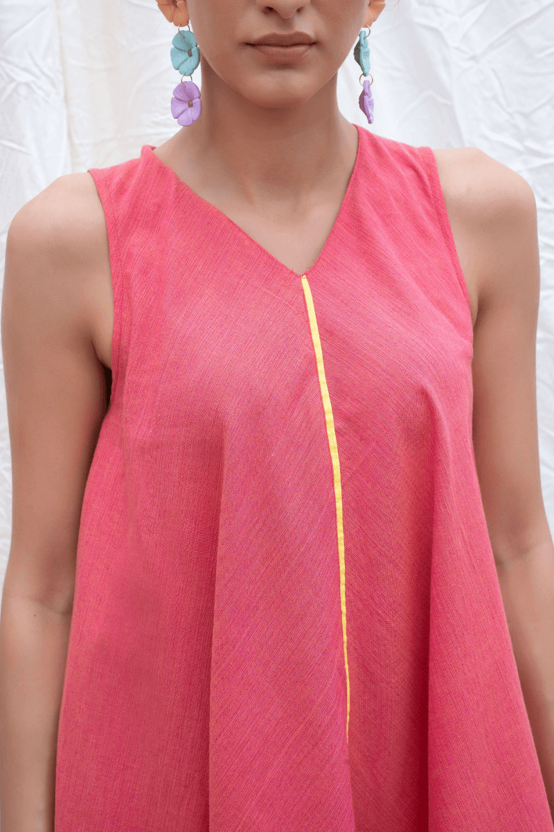 Punch Pink Mangalgiri Flared Kurta With Pants