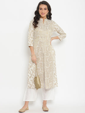 Off White Banarasi Zari work Sherwani Kurta and bottom set