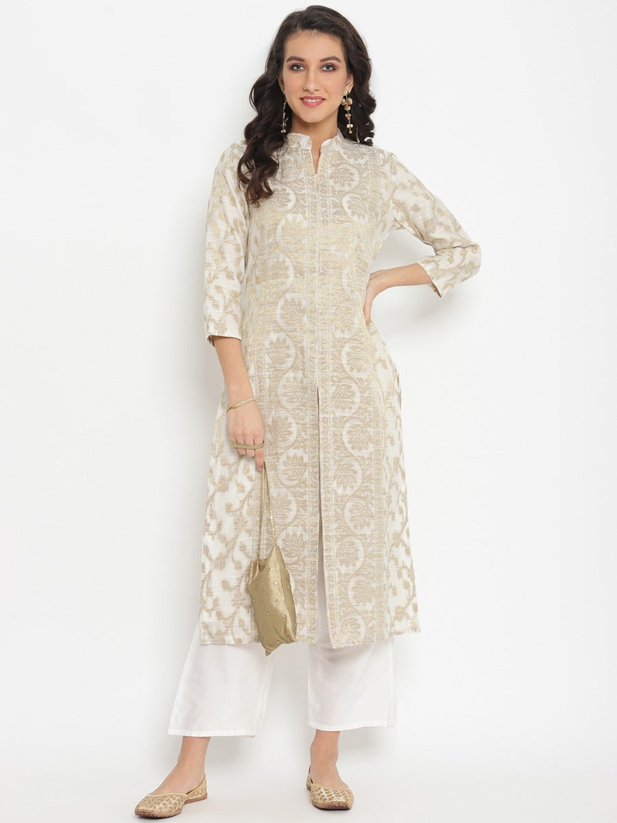 Off White Banarasi Zari work Sherwani Kurta and bottom set