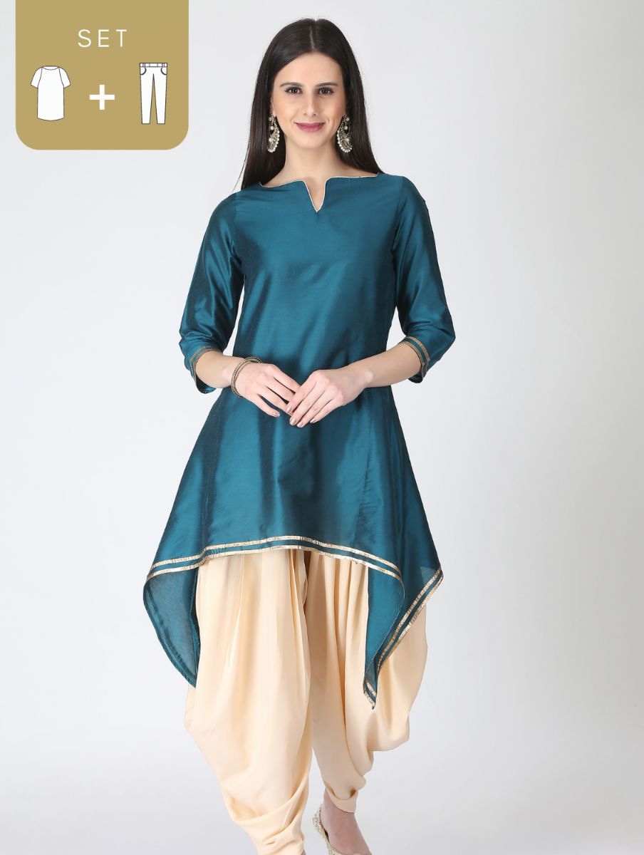 Peacock Green with beige Dhoti