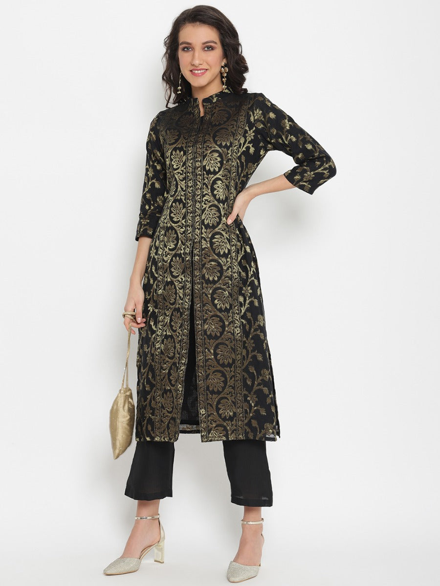 Black-Golden Banarasi Zari Sherwani Kurta