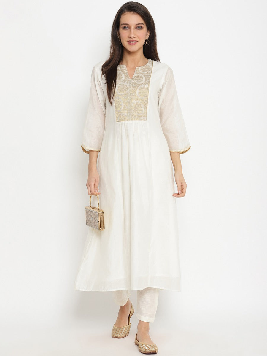 Abhsihti chanderi paneled kurta with zari work yoke