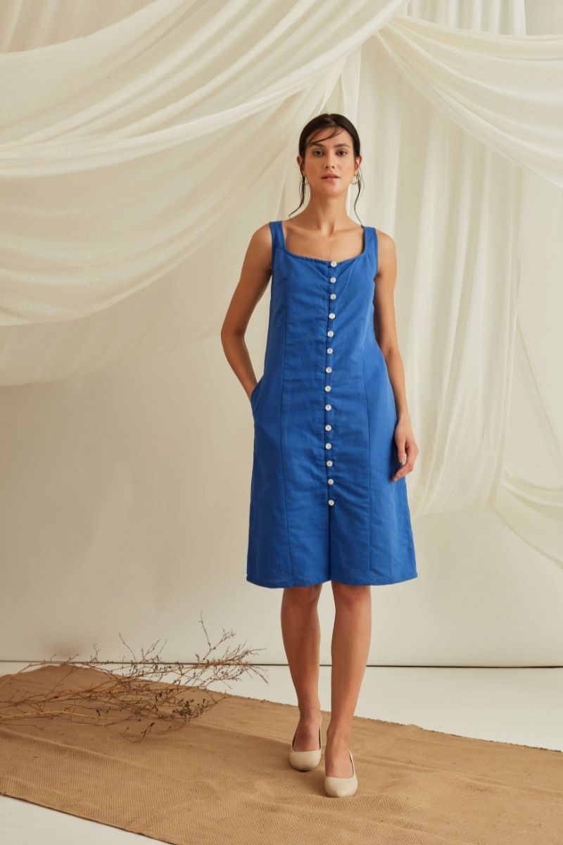 Button down midi dress-Azure Blue